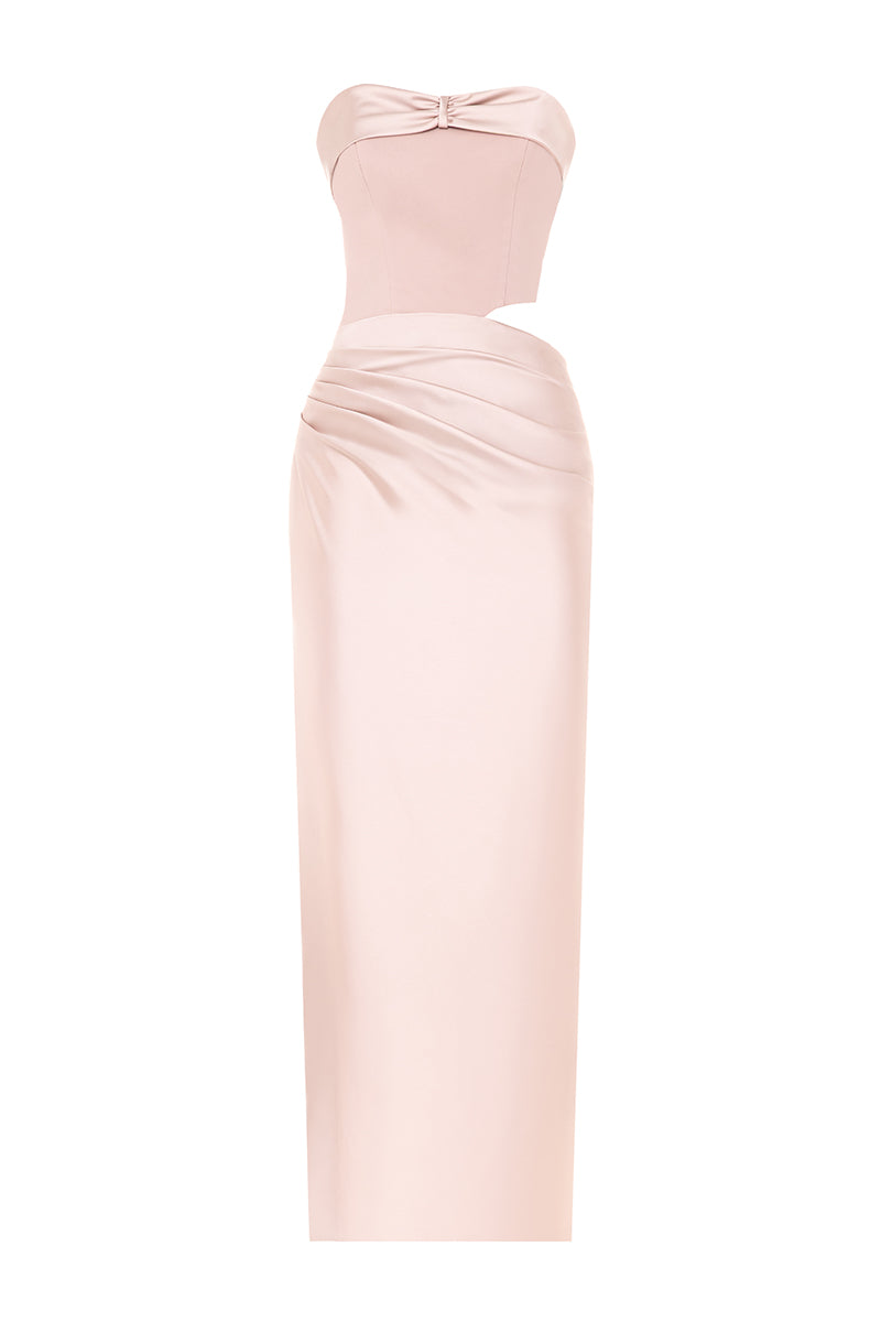 CHAMPAGNE DRAPED CORSET GOWN - CULT MIA