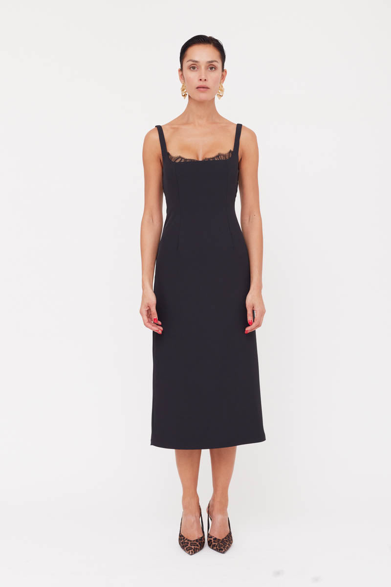 HILDA BLACK SQUARE NECKLINE DRESS WITH LACE DETAIL - CULT MIA