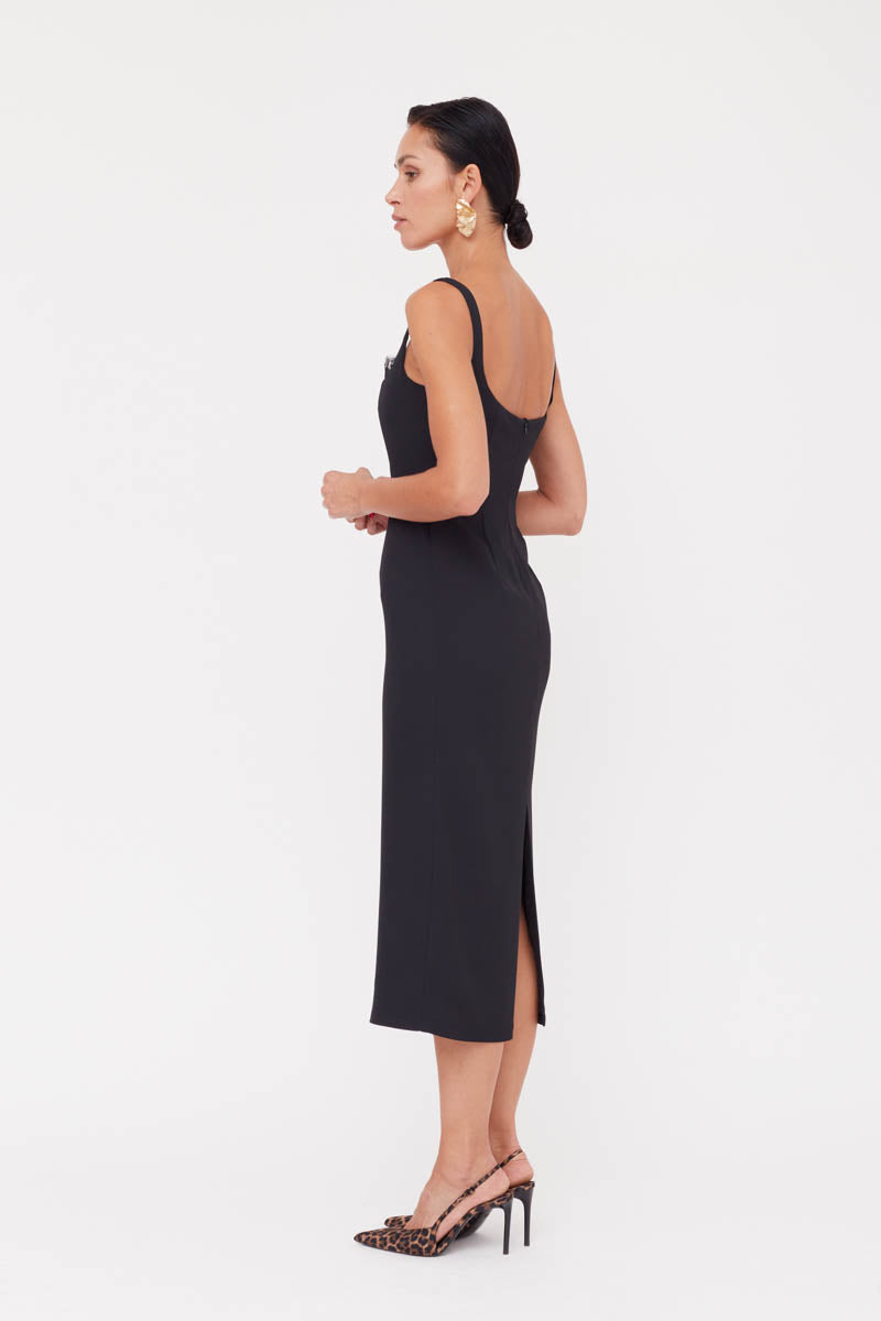 HILDA BLACK SQUARE NECKLINE DRESS WITH LACE DETAIL - CULT MIA