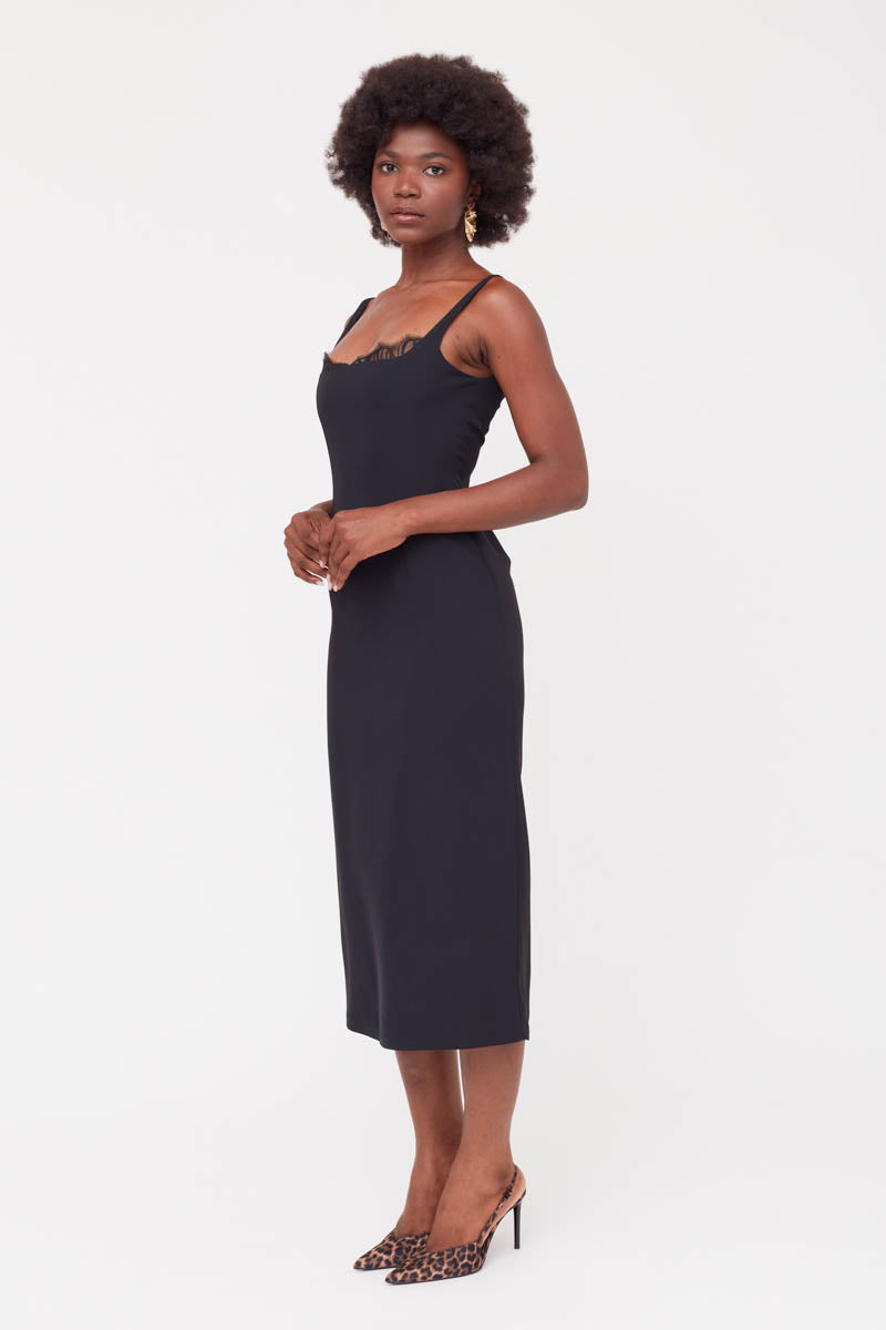 HILDA BLACK SQUARE NECKLINE DRESS WITH LACE DETAIL - CULT MIA