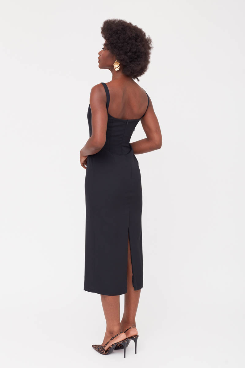 HILDA BLACK SQUARE NECKLINE DRESS WITH LACE DETAIL - CULT MIA