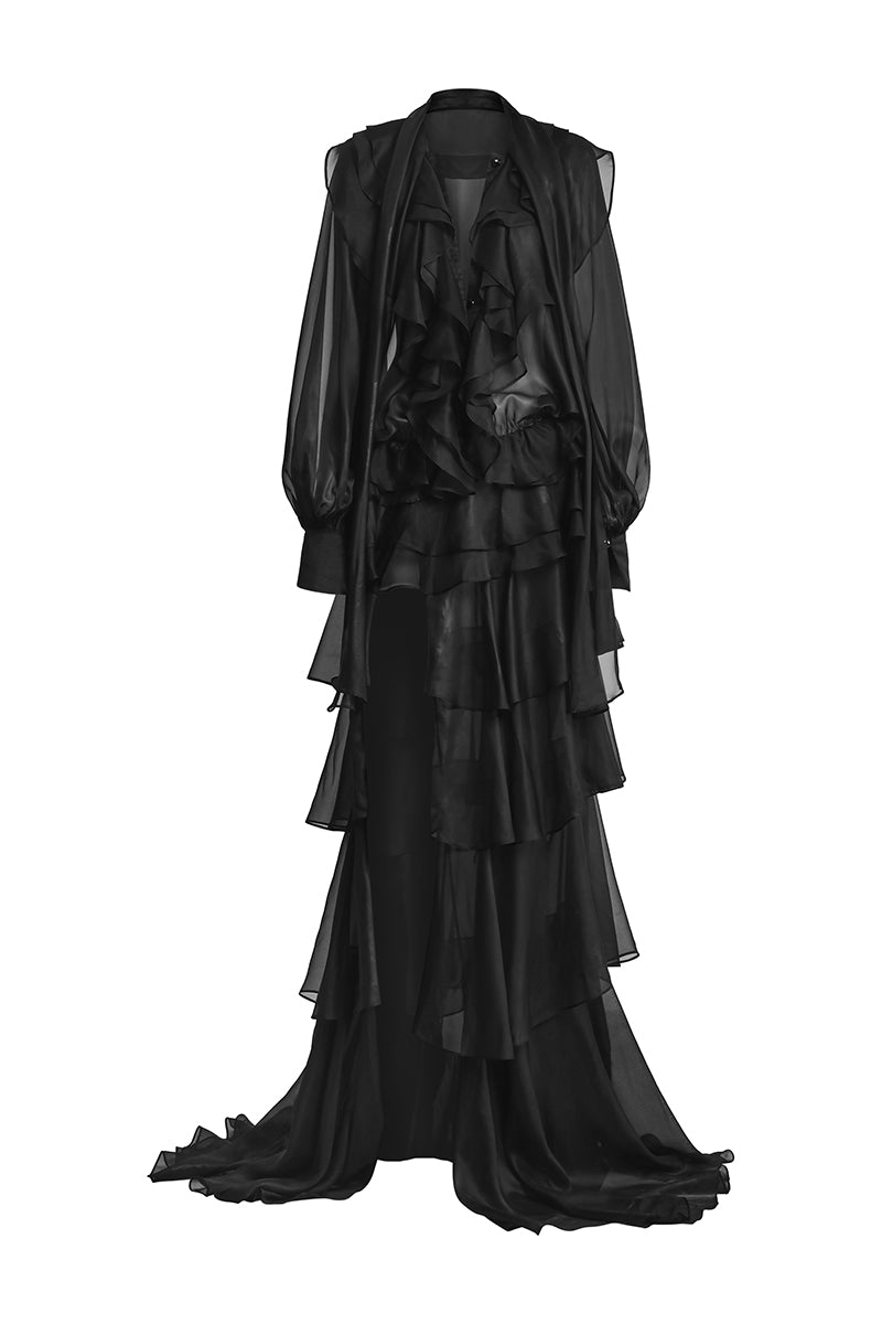 RAVEN LUXE RUFFLES MAXI DRESS IN BLACK - CULT MIA