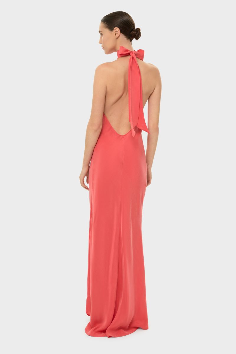 AQUAFLORA HALTER NECK SLIP DRESS IN CORAL - CULT MIA