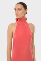 niLuu AquaFlora halter neck slip maxi dress in coral, featuring a flowing silhouette and elegant design, perfect for summer wear.