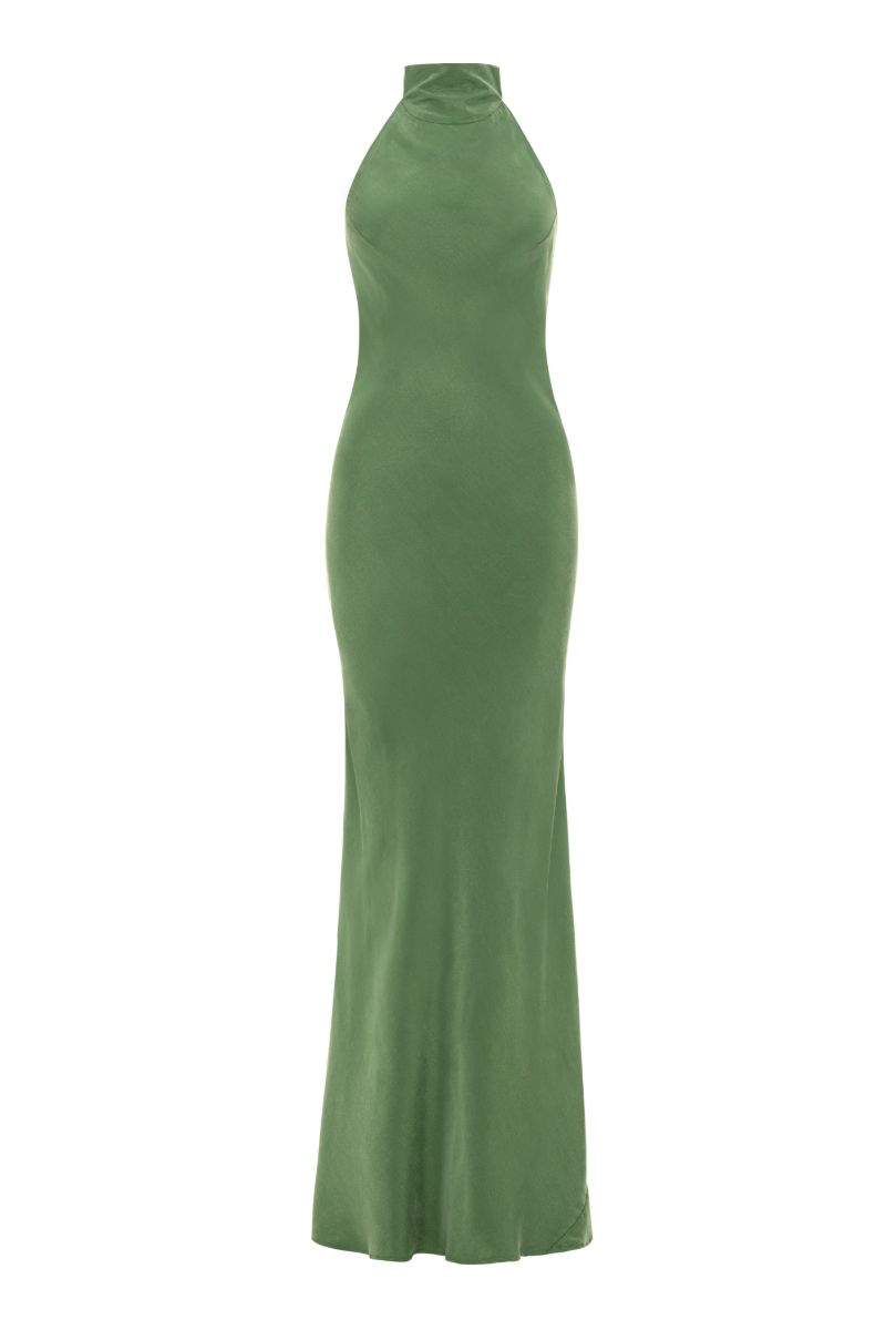 AQUAFLORA HALTER NECK SLIP DRESS IN MOSS - CULT MIA