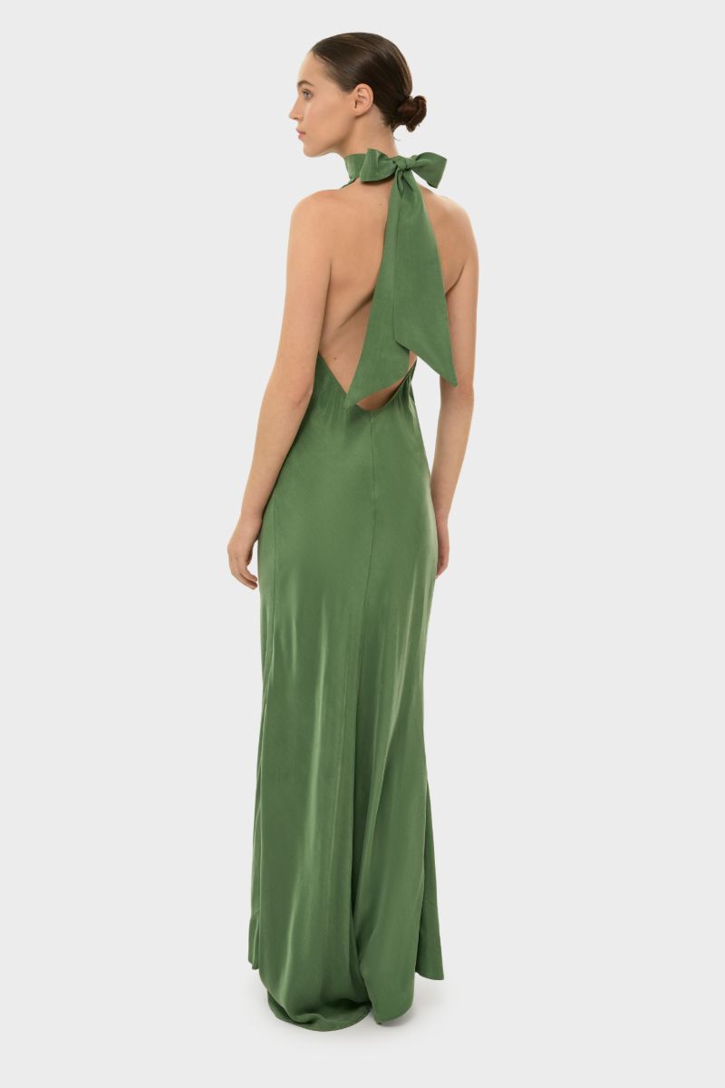 AQUAFLORA HALTER NECK SLIP DRESS IN MOSS | CULT MIA | niLuu AQUAFLORA HALTER NECK SLIP DRESS IN MOSS | CULT MIA | niLuu