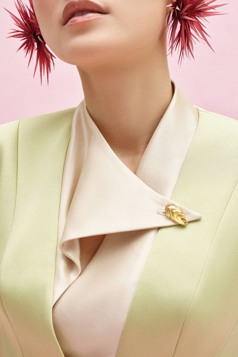 Jenny K Tran Horley Blazer jacket, stylish tailored blazer with notch lapel and button closure, front pockets, in classic dark color.