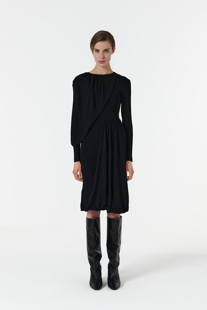 KNITTED DRESS WITH SCARF DETAIL IN BLACK - CULT MIA