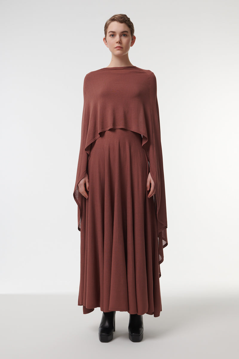 KNITTED CAPE IN BROWN - CULT MIA