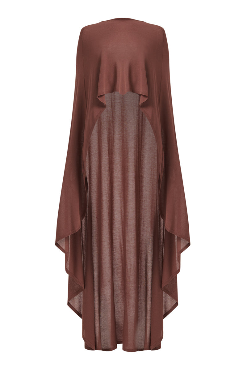 KNITTED CAPE IN BROWN - CULT MIA