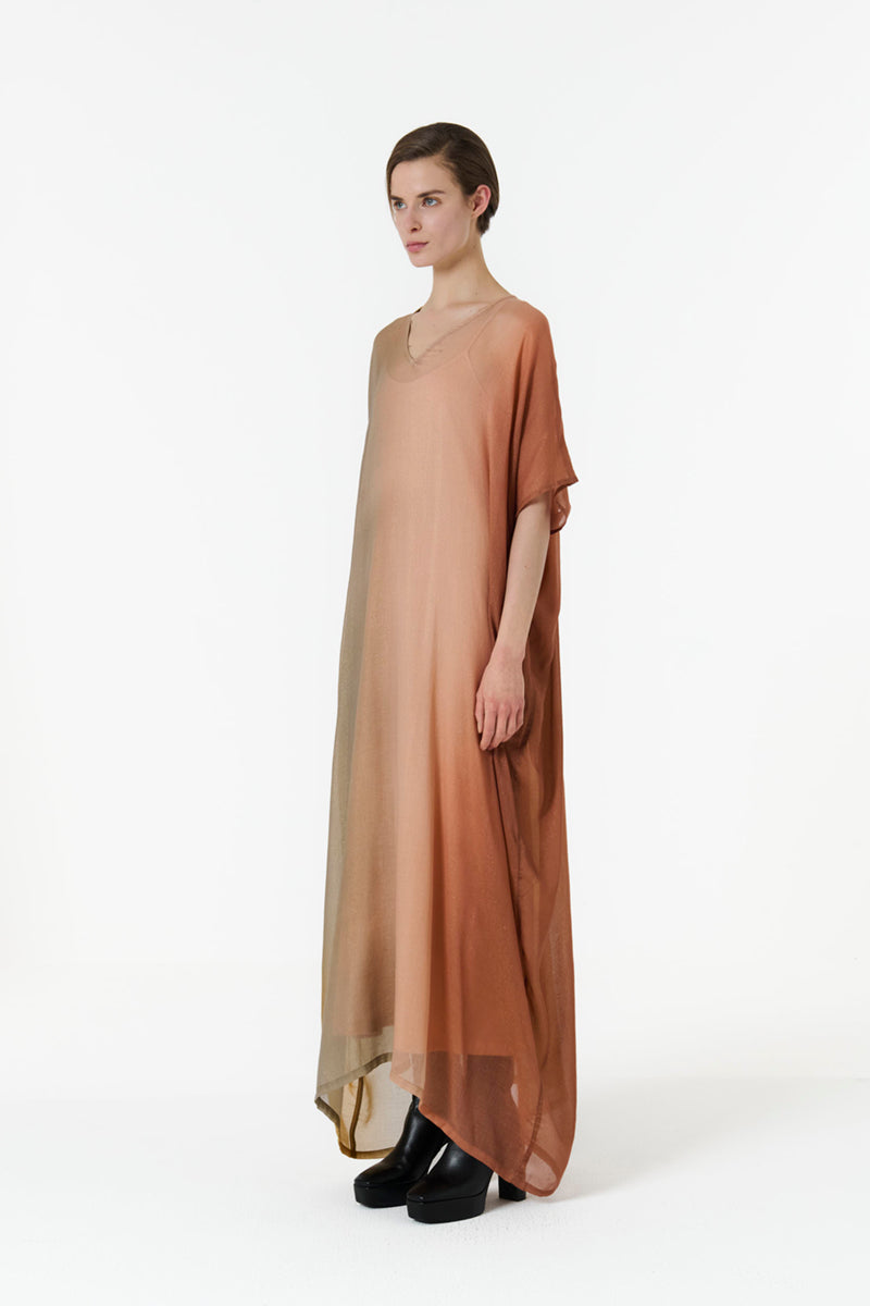 METALLIC OMBRE PRINT KAFTAN IN BROWN - CULT MIA
