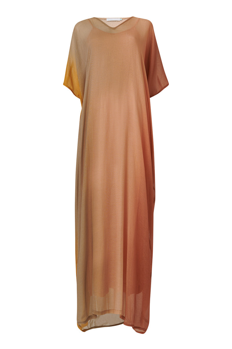 METALLIC OMBRE PRINT KAFTAN IN BROWN - CULT MIA