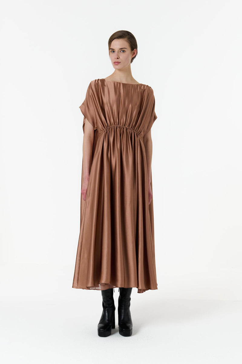 CAPE-EFFECT DRESS IN BROWN - CULT MIA