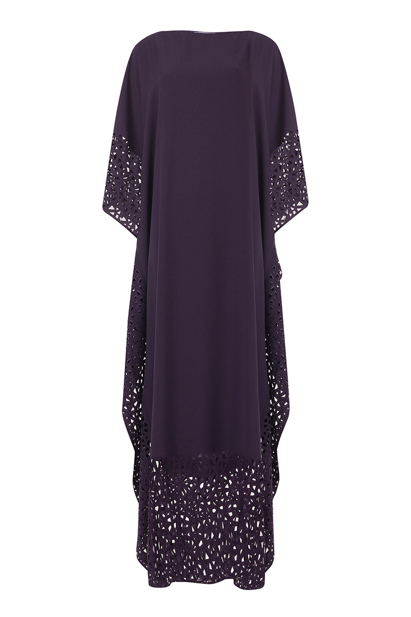 LASER CUT KAFTAN IN DARK PURPLE - CULT MIA