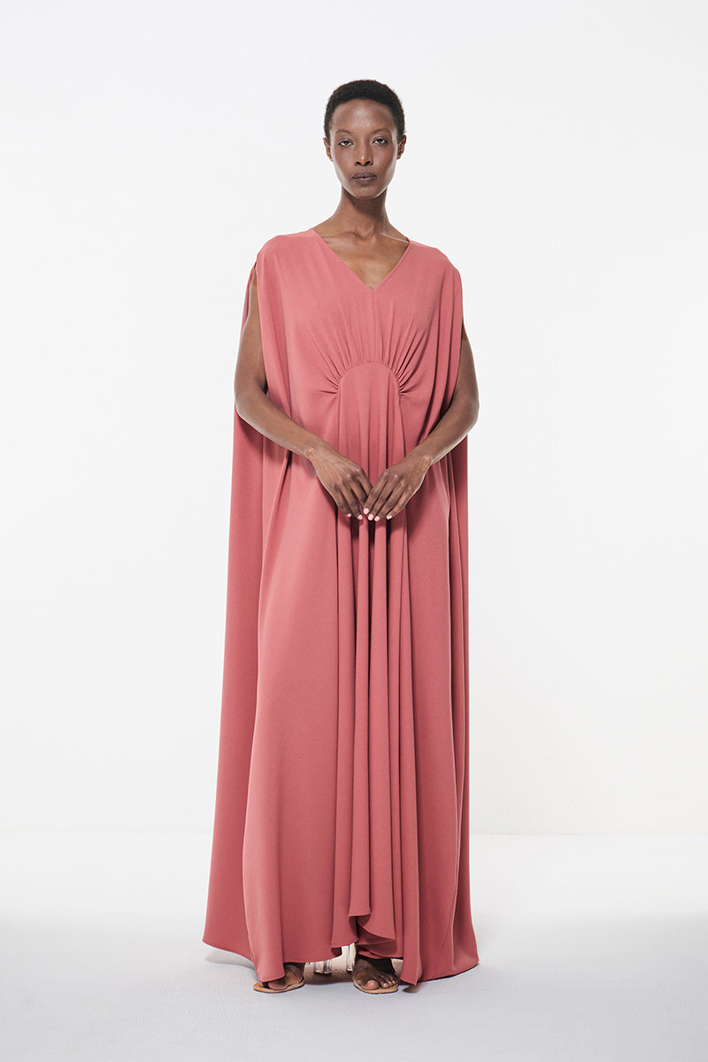 GATHERED MARKED WAIST DRESS IN MELON