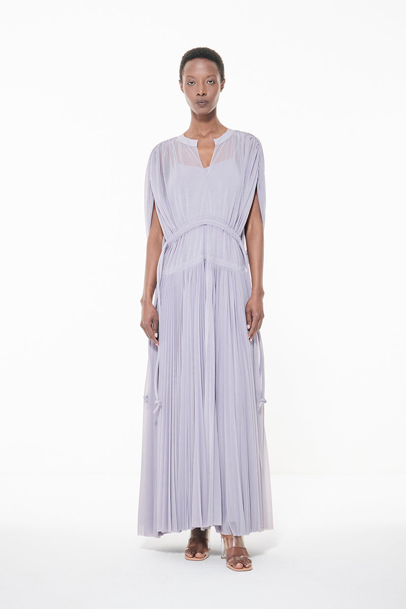 PLEATED MARKED WAIST DRESS IN DUST LAVENDER - CULT MIA