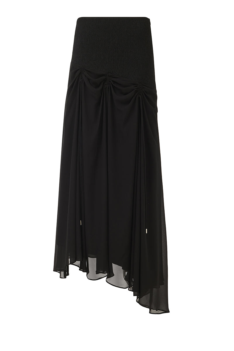 SMOCKED WAIST SKIRT IN BLACK - CULT MIA