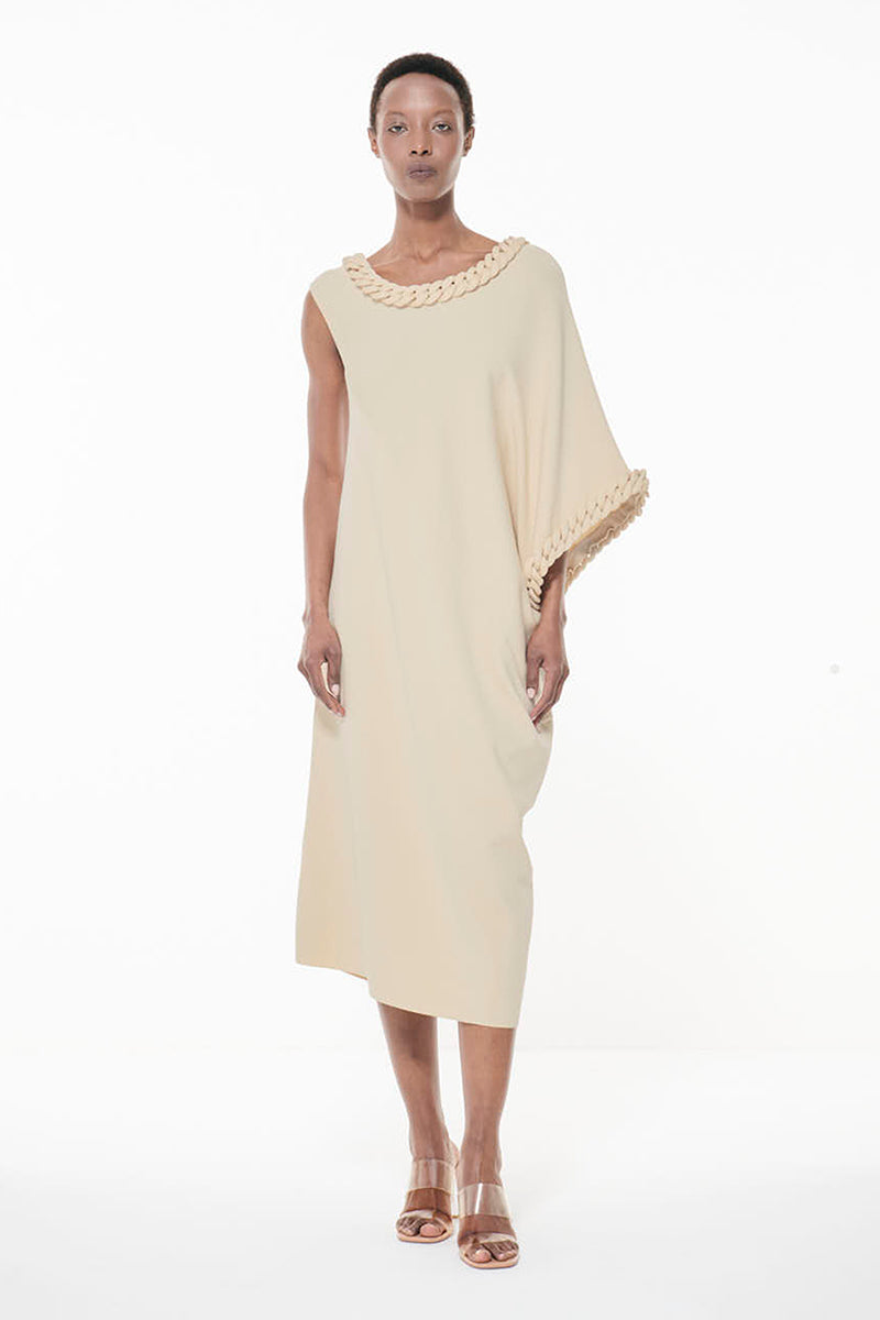 KNIT COVERED CHAIN DETAIL DRESS IN OFF WHITE - CULT MIA