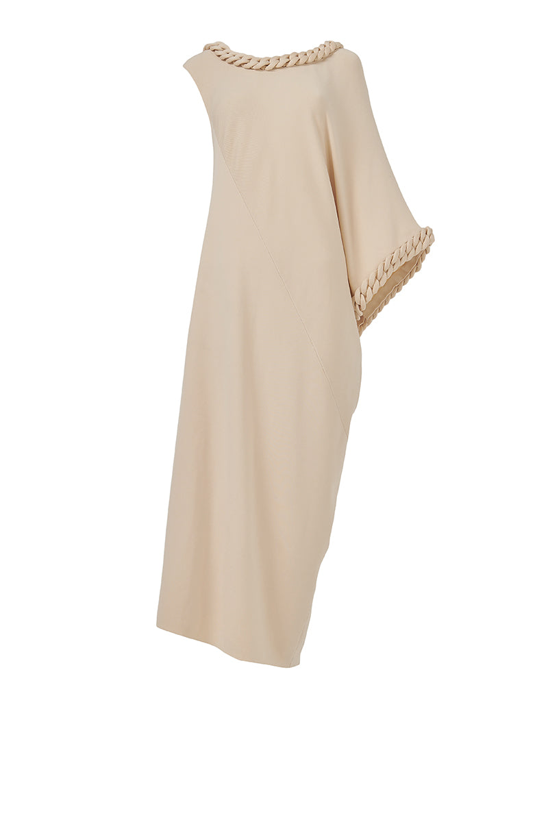 KNIT COVERED CHAIN DETAIL DRESS IN OFF WHITE - CULT MIA