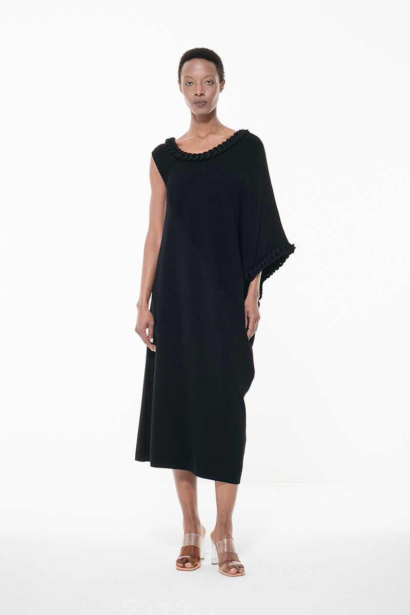 KNIT COVERED CHAIN DETAIL DRESS IN BLACK - CULT MIA