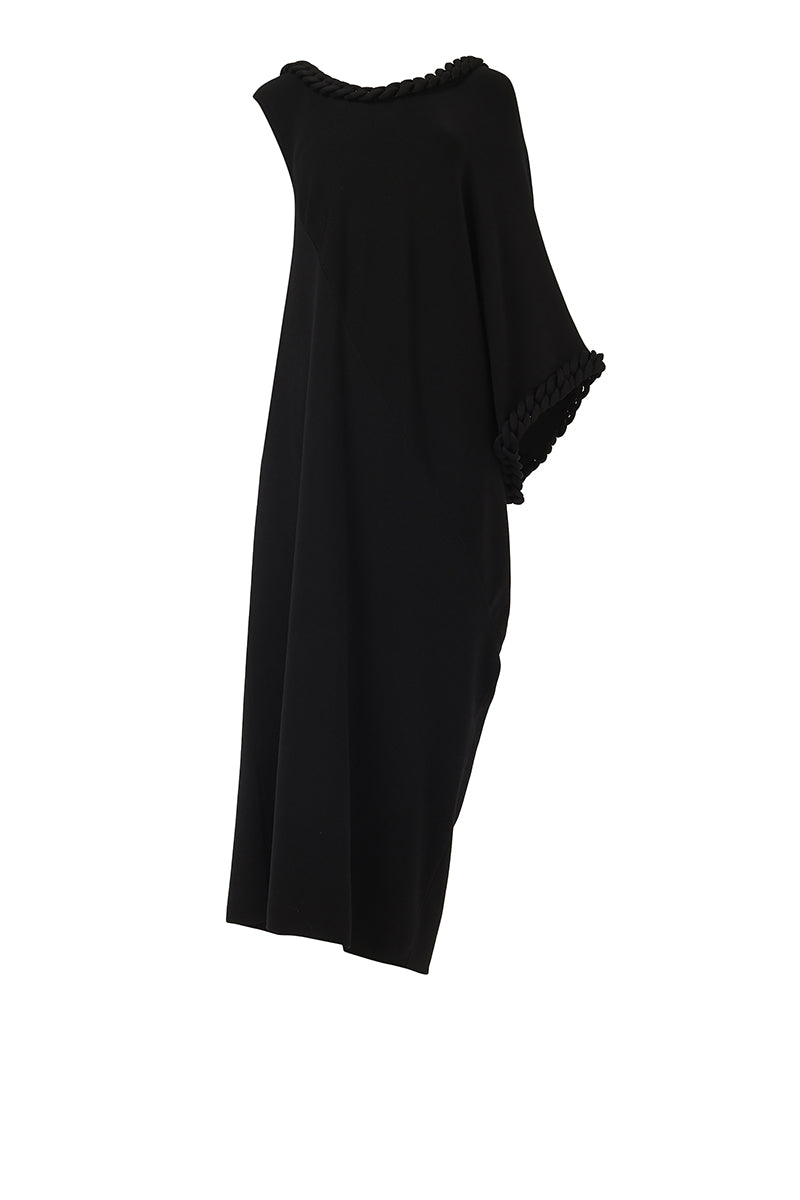 KNIT COVERED CHAIN DETAIL DRESS IN BLACK - CULT MIA