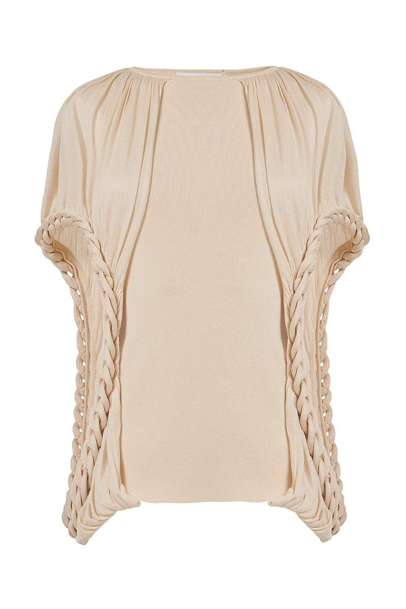KNIT COVERED CHAIN DETAIL TOP IN OFF WHITE - CULT MIA