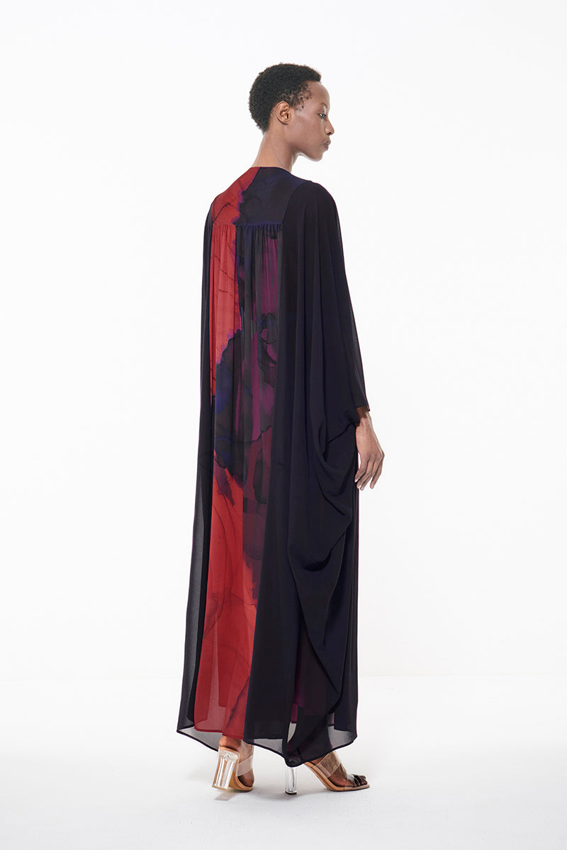 Leem belted printed maxi kaftan in multicolor with flowing fabric and vibrant pattern, perfect for casual or beach wear.