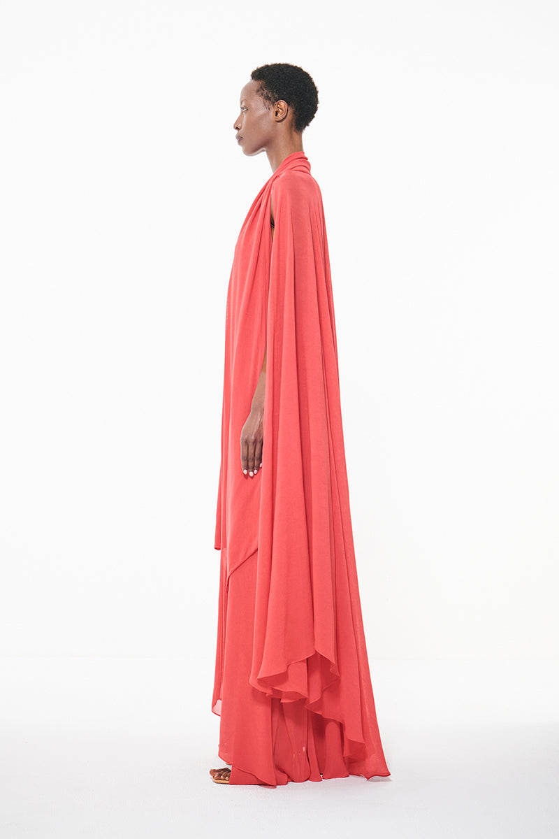 Leem coral cape detail maxi kaftan dress with flowing fabric and elegant design, perfect for stylish summer wear.