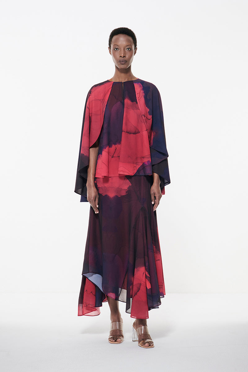 PANELED PRINTED SKIRT IN MULTICOLOR