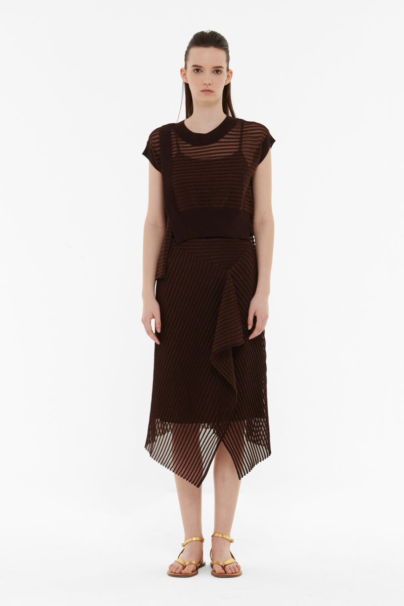 ASYMMETRIC RIBBED DETAIL MESH SKIRT - CULT MIA