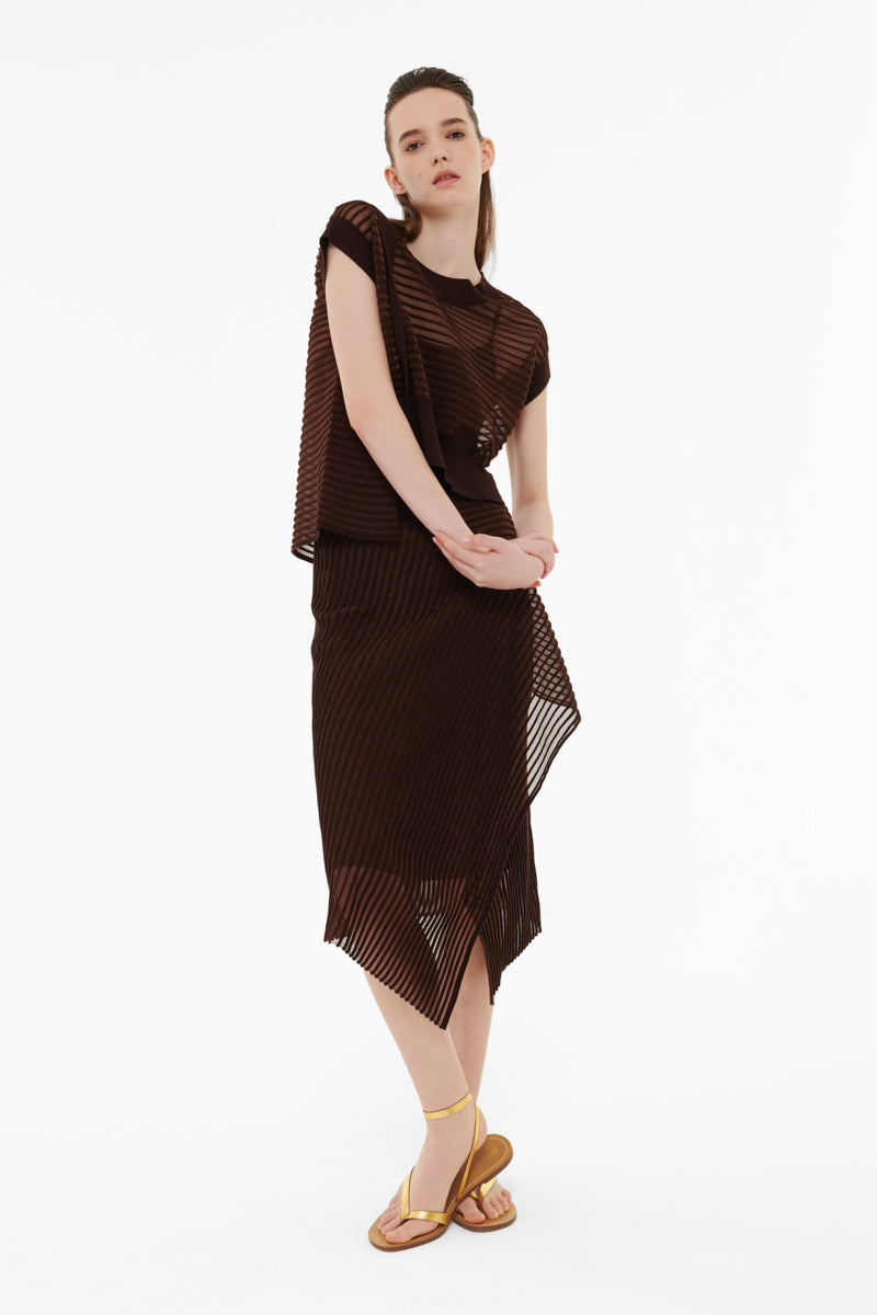 ASYMMETRIC RIBBED DETAIL MESH SKIRT - CULT MIA