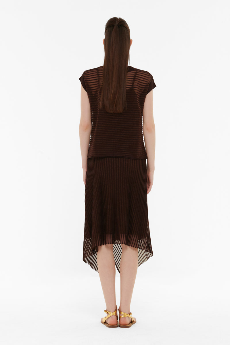 ASYMMETRIC RIBBED DETAIL MESH SKIRT - CULT MIA