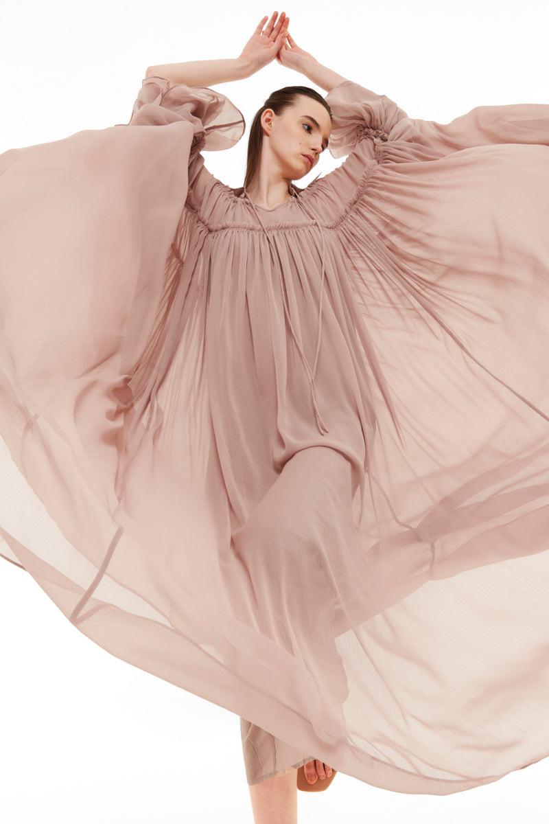 FLOATY RAW SEAM DETAIL KAFTAN IN CLAY - CULT MIA