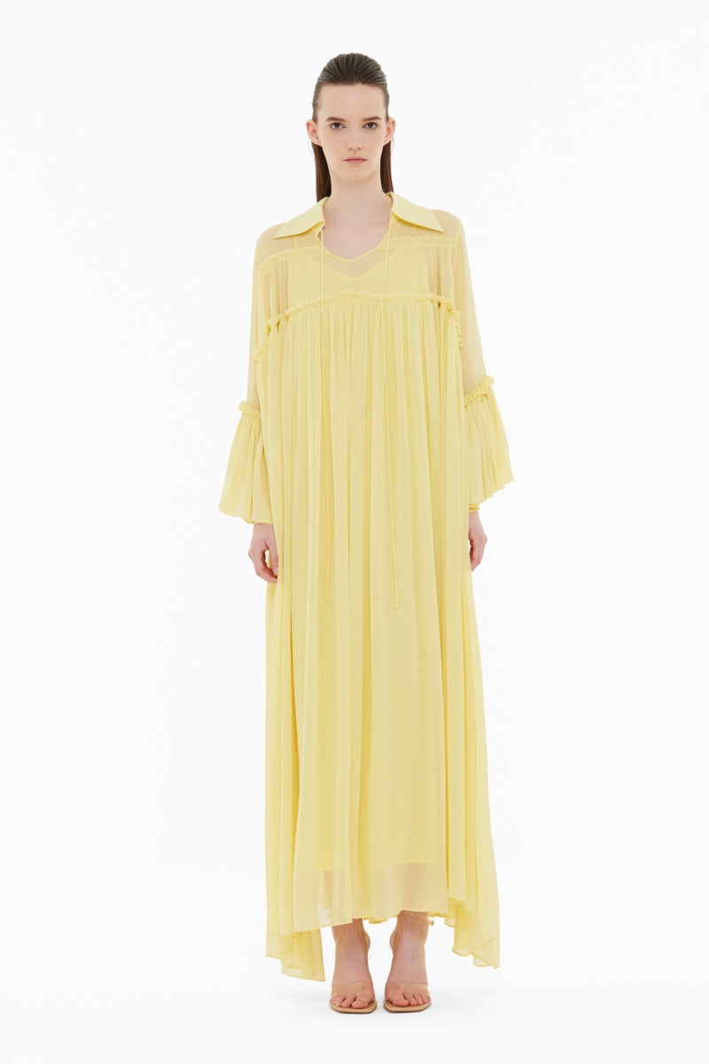 FLOATY RAW SEAM DETAIL KAFTAN IN LIGHT YELLOW - CULT MIA