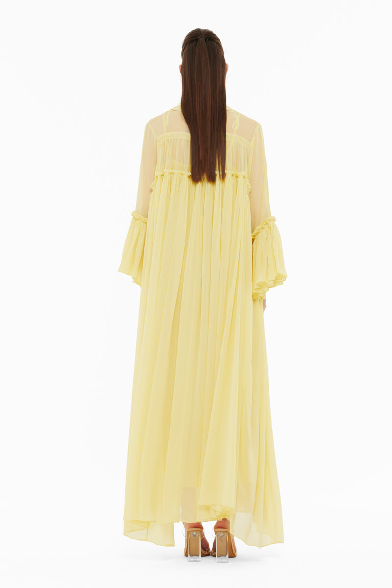 FLOATY RAW SEAM DETAIL KAFTAN IN LIGHT YELLOW - CULT MIA