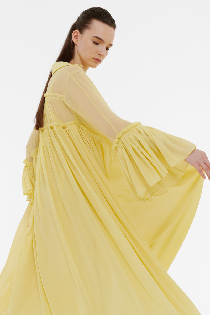 FLOATY RAW SEAM DETAIL KAFTAN IN LIGHT YELLOW - CULT MIA