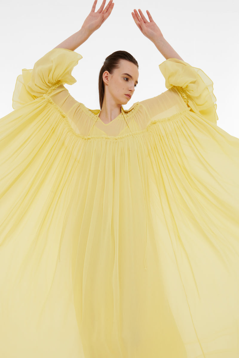 FLOATY RAW SEAM DETAIL KAFTAN IN LIGHT YELLOW - CULT MIA
