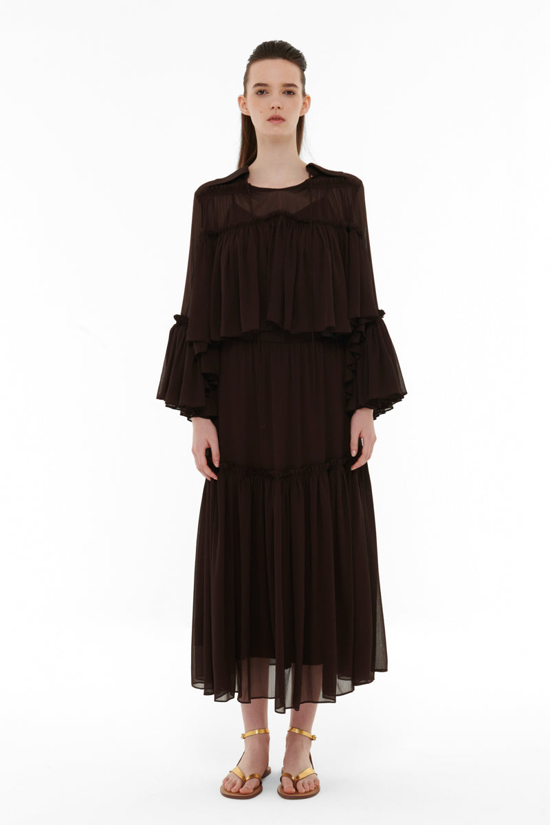 FLOATY RAW SEAM DETAIL TOP IN DARK BROWN - CULT MIA