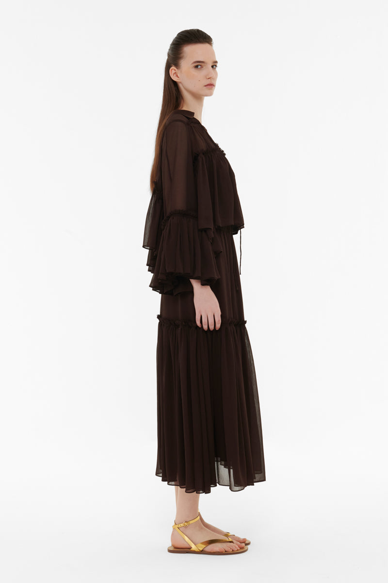 FLOATY RAW SEAM DETAIL TOP IN DARK BROWN - CULT MIA