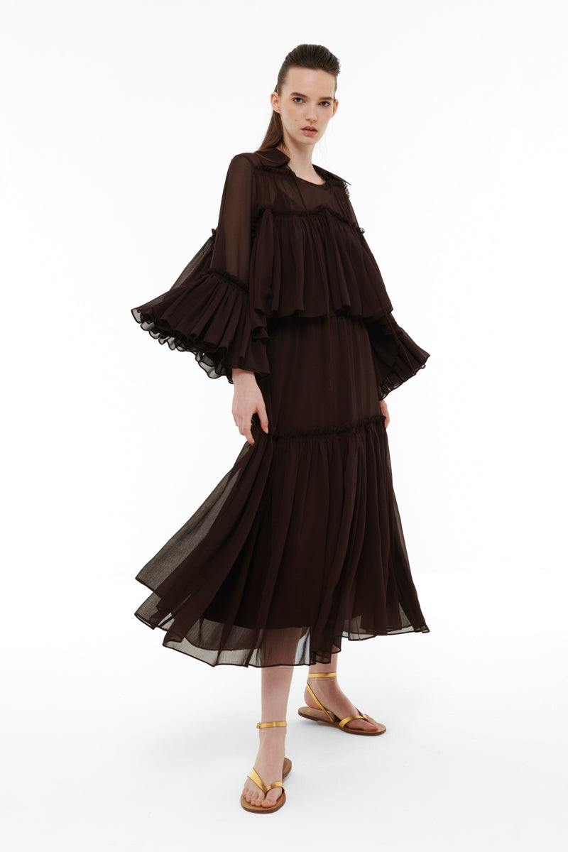 FLOATY RAW SEAM DETAIL TOP IN DARK BROWN - CULT MIA