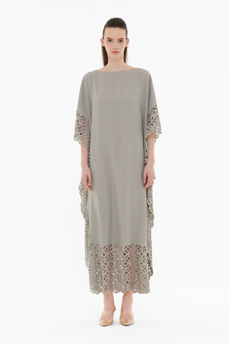 LASER-CUT KAFTAN IN GRAY - CULT MIA