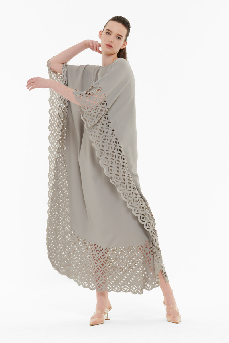 LASER-CUT KAFTAN IN GRAY - CULT MIA