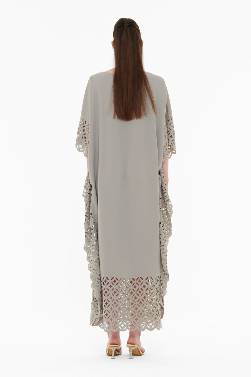 LASER-CUT KAFTAN IN GRAY - CULT MIA