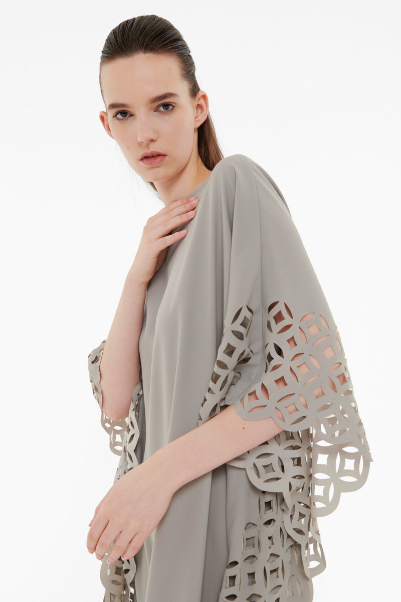 LASER-CUT KAFTAN IN GRAY - CULT MIA