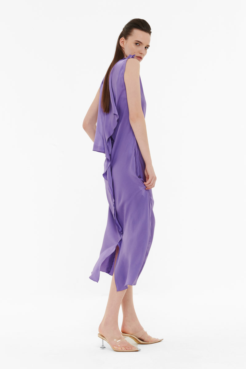RUFFLE BACK SILK DRESS - CULT MIA