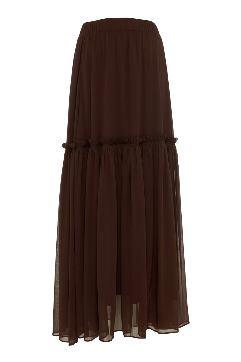 TIERED CHIFFON SKIRT IN DARK BROWN - CULT MIA