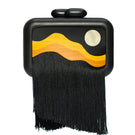 Sy&Vie Habitat Full Moon clutch bag in black with textured surface and sleek design, perfect for evening and special occasions.