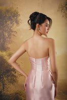 Hacchic Couture pink charming rosy gown with flowing fabric and elegant design, perfect for special occasions.