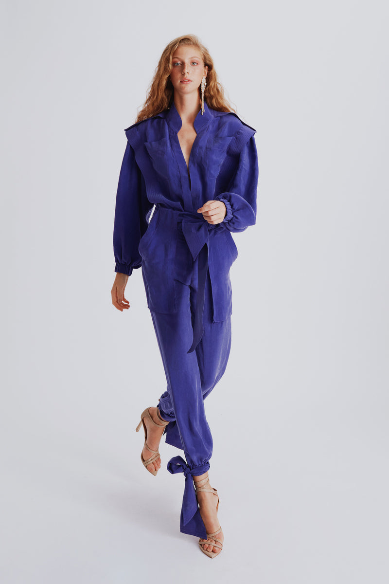 PURPLE JUMPSUIT WITH BELT - CULT MIA