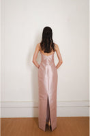 Pink HALO GOWN by YASSMIN SALEH, elegant floor-length gown with flowing fabric and intricate design details.